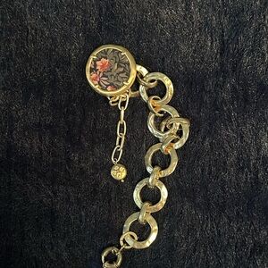 Gold Tone Floral Disc Chain Bracelet - Women Jewelry